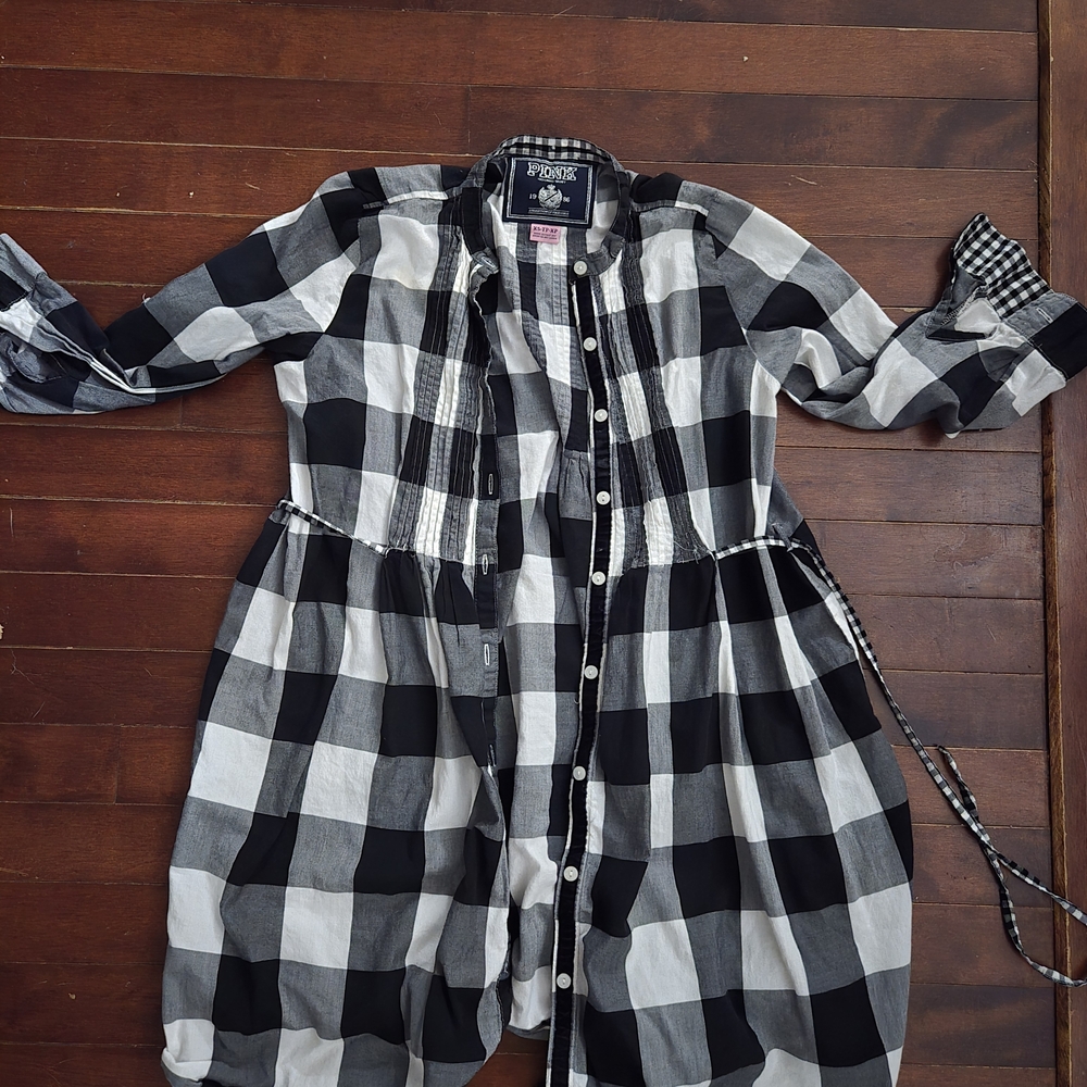 Black and White Plaid Dress XS PINK